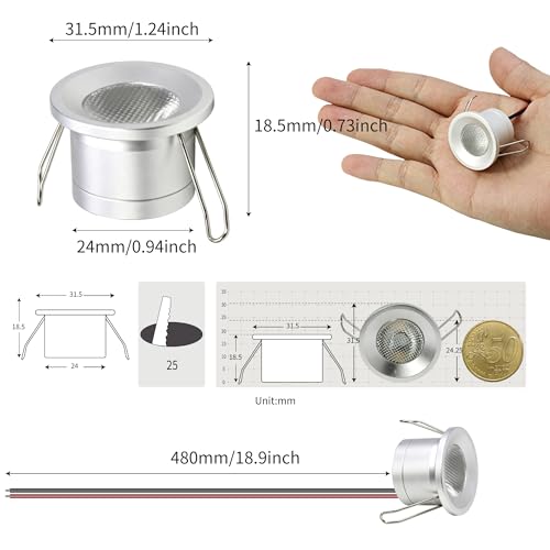 kpslucerna Mini LED Spot 2W 6Stk. DC 12V Strahler, IP65 Wasserdicht Spotlights Downlight Einbaustrahler, 25mm Klein Einbau Vitrinenbeleuchtung für Schrank Küche Decke Badezimmer Treppen(Warmweiß)