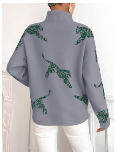 Image of WDIRARA Women's Leopard Tiger Print Sweater High Neck Long Sleeve Fuzzy Knitted Pullover Top