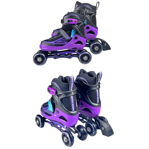 Sportaj Paten Premium TAJ-J1 Pro Paten Beyaz Led Işıklı Silikon Teker 3 in 1 Inline Çocuk Yetişkin Paten (Mor, 35-38)