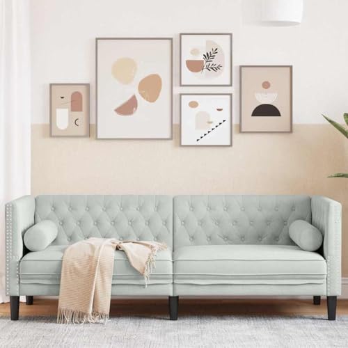 YuuSsea Chesterfield Sofa Argyle Hellgrau, 194 cm Samt, Elegant für Wohnzimmer & Schlafzimmer, Klassisch Modernes Design, 3-Sitzer Couch mit Gerollten Armlehnen, Bequeme Möbel