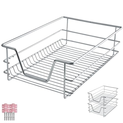 tectake® Cajón Telescópico, Bandeja Extraible Armario, Rieles Extensibles, Organizador Cocina, Organizador Armario Cocina, Cajon Telescopico Cocina - 2 Cajones, Apto para armarios de 40 cm