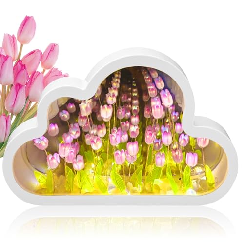 Funmo Tulpen Lampe,Tulpenspiegel Nachtlicht,DIY Tulpen Nachtlicht Tulpe Lampe,Diy Led Tulpen-Nachtlicht Wolkenlampe 2 In1Blumen-Tischlampe Und Spiegel-Blumenlampe Für Mädchen Paare Heimdekoration