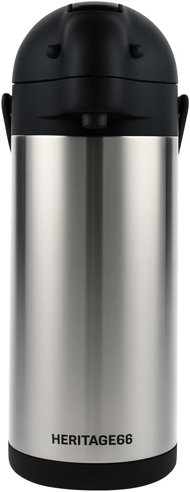 Heritage66 3L Airpot Coffee Dispenser, Stainless Steel Triple-Wall Vacuum Insulated Pump Pot, Thermal Coffee Server Keeps Drinks Hot 12 Hrs/Cold 24 Hrs, Ideal for Home, Office, Parties