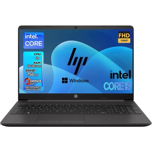 HP 250 G9 | Pc portatile notebook Intel Six core i3 12th | Ram 16 GB ddr4 | SSD 756 GB | Display 15.6' FHD | BT | WiFi | Windows 11 Pro | Office Pro | Computer Pronto all'uso