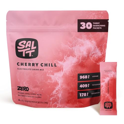 SALTT Electrolyte Powder Packets - Sugar Free Cherry Chill (30 Sticks) - High Sodium Hydration Drink Mix for Keto Fasting & Muscle Cramps - Clean Minerals No Junk Fillers