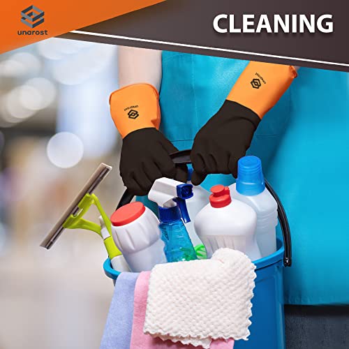 Unarost Chemical Resistant Gloves For Heavy-Duty Utility - 2 Pairs Thick Long Rubber Protective Gloves (Large) #TOP2
