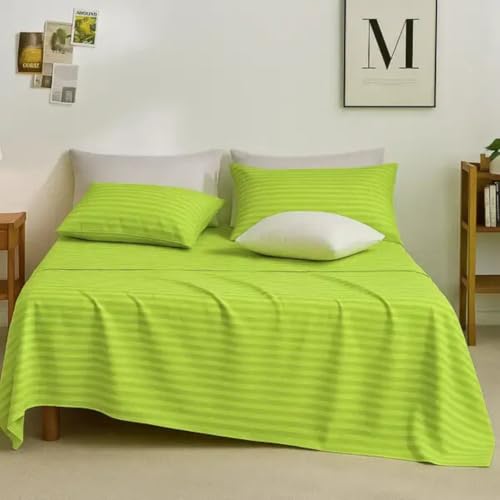 Image of Sofrito Bed Sheet Glace Cotton Striped - 300 TC - Super King (108 inchx108 inch) - with 2 Pillow Cover | Ideal for Hospitals, Clinics, Hostels, PGs, Hotels & Guest Houses | Parrot Green