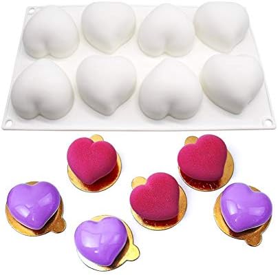 Heart Silicone Mould, Mousse Mould for Jelly Pudding Chocolate, 8 Holes Heart Shape