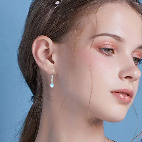 Moonstone Leverback Earrings Turquoise/Moonstone/Cubic Zirconia Birthstone Leverback Earrings for Women Sterling Silver Teardrop Bridal Dangle Dewdrop Girls4