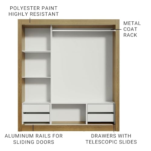 Image of Madesa 3 Sliding Doors Wardrobe Ample Storage Wooden Almirah 170 Cm with Shelves, Drawers and Hanging Units for Bedroom - Brown