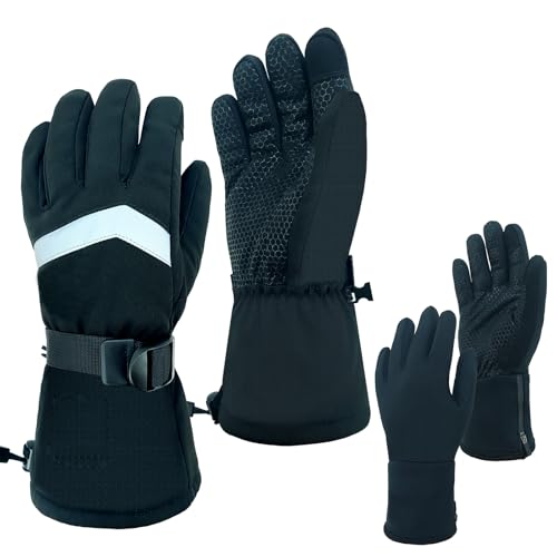 3 in 1 Skiing Gloves for Men Women Skating Skiing Warmer Gloves Liners for Cold Winter Outdoor Work Fishing Hunting Hiking Waterproof Windproof