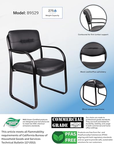 BOSS Office Products Leather Sled Base Side Guest Chair, Black