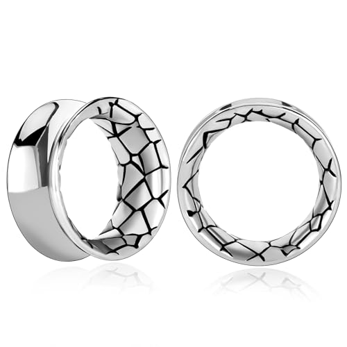 Vankula Dilataciones Orejas Tunnels Plugs Expansaor Doble Acampanados efecto piel de serpiente de acero inoxidable Oreja piercing Lóbulos dilatados de joyería para Mujer Hombre 14mm(9/16