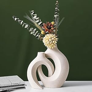 MIENDU Ceramic Vase Set of 2, White, Donut Boho Aesthetic, Table Centerpiece, Wedding, Birthday, Valentine’s Day, Thanksgiving, Father’s Day, Mother’s Day, Anniversary