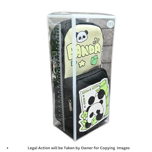 Image of Funfob Panda Pencil Pouch for School College for Pen Pencil Panda Pencil Box Travel or Cosmetic Case | Panda Green Black Pouch
