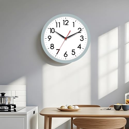 Image of AKCISOT Wall Clock, Modern Small Wall Clocks Battery Operated 12 Inch, Silent Non-Ticking Analog Classic for Office, Home, Bathroom, Kitchen, Bedroom, School(Blue Gray)