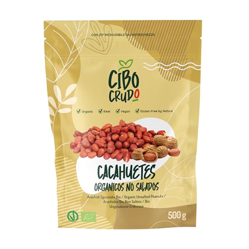 Cacahuetes Sin Tostar Sin Cáscara Ecológicos - 500g. Cacahuete sin sal. Contienen Proteínas Fibras Vitaminas y Minerales. Para Snacks o para Hacer Mantequilla de Maní y en la Cocina.