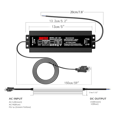 Image of LED Driver 60W, Waterproof IP67 Power Supply AC110-265V to 12V DC 5A Low Voltage Transformer Ultra Thin Adapter,with UL 3-Prong Plug for Outdoor LED Lights, Computer Project,Water Pump etc