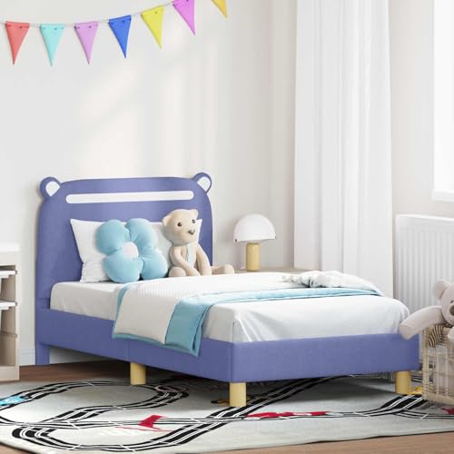 GeenYuu Estructura de cama infantil de color azul, 80 x 160 cm, funda de tela, material de madera, con espacio para cabecero, diseño moderno para habitación infantil, resistente y fácil de limpiar
