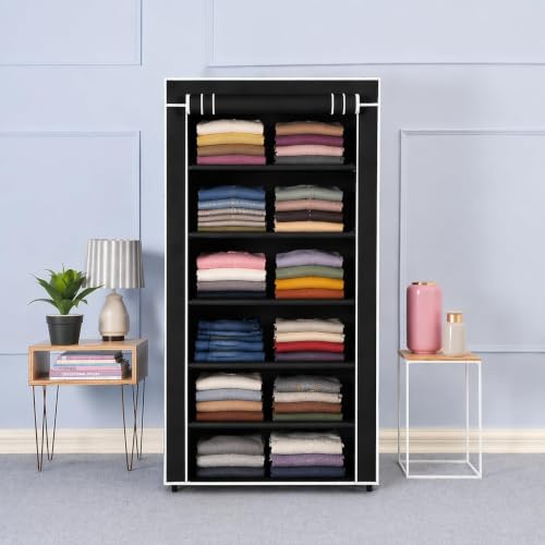 Image of Collapsible Wardrobe 6 Shelves Storage Clothes Storage Rack Quick Wardrobe /Cabinet /Multipurpose Storage Rack, Foldable, Collapsible Fabric Organizer for Home Office