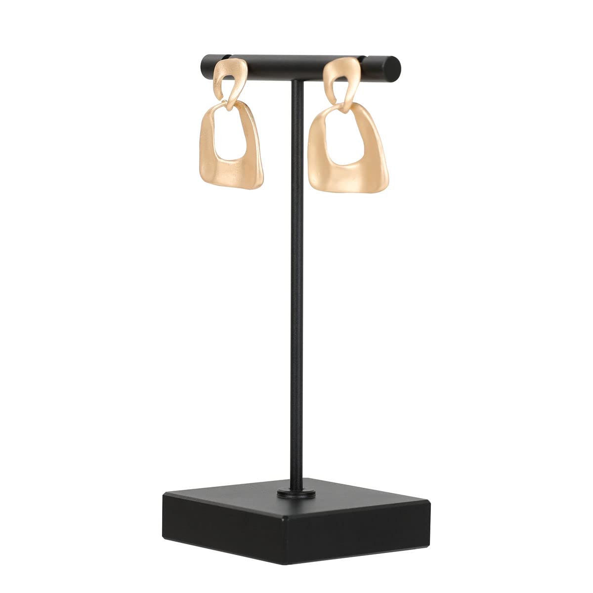 GemeShou Metal Black Earring Display Stand Small Jewelry T Bar Display Stand for Closet Retail【Black-Square Base Height 4.3"】