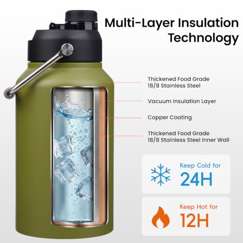 Image of Konokyo 128 oz Insulated Stainless Steel Water Bottle Jug with Handle