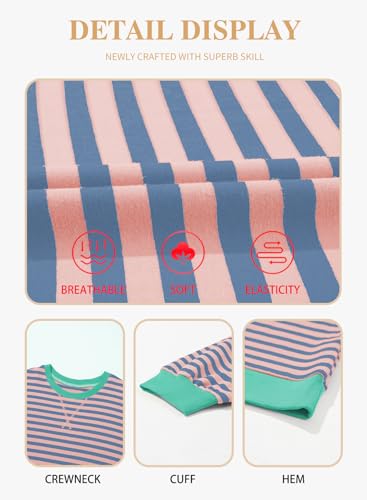 Image of Eytino Women Plus Size Striped Color Block Crewneck Sweatshirt(1X-5X)