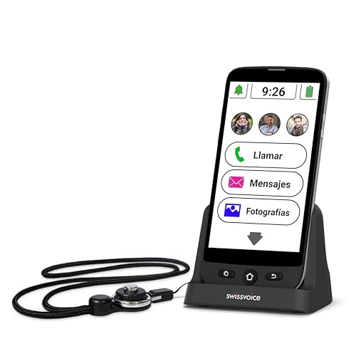 swissvoice S510 C 4G Smartphone para Personas Mayores Que utilizan el teléfono principalmente en casa   Teléfono móvil fácil de Usar con Teclas Grandes, Base de Carga y Correa para el Cuello