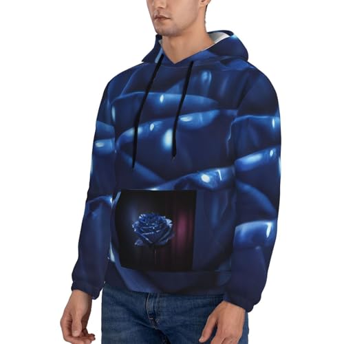 Mens Casual Hooded Blue Rose Print Hoodies Pullover Sweatshirts Long Sleeve Shirts With Pocket3