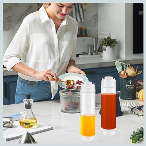 Voittozege 6 Pcs Inverted Plastic Squeeze Bottle 16 oz Condiment Squeeze Bottle for Sauces Refillable Large Valve Squirt Bottles Dispenser for Ketchup Cream Self Sealing Syrup Condiment Dispenser - Thumbnail 6