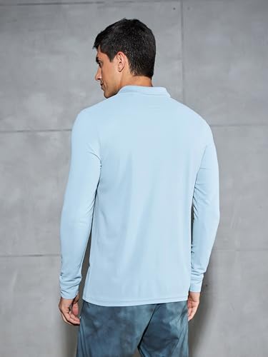 Image of TECHNOSPORT Men Polyester Slim Fit Polo Neck Full Sleeve Matpiq T-Shirt with Patch Pocket for Regular Use