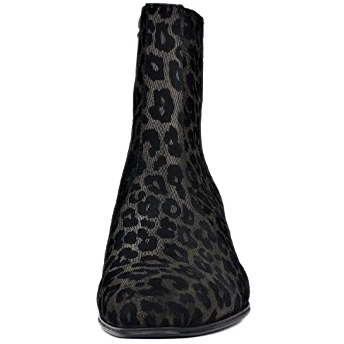OSSTONE Men Chelsea Ankle Boots Leather Leopard Boot with Side Zipper Heel Boots OS-JY047-US-R4