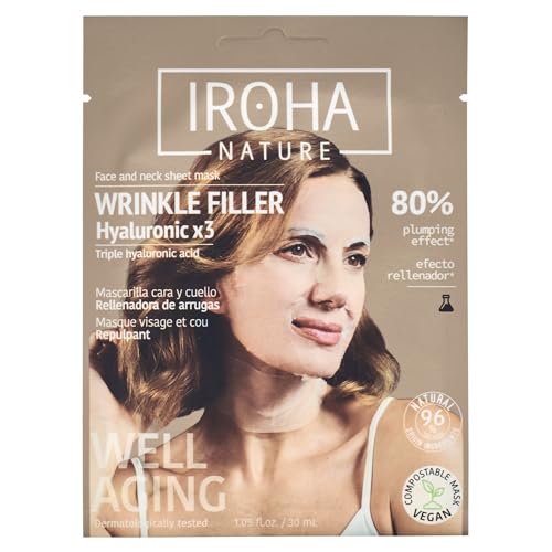 Iroha Nature - Mascarilla Facial Tisú Rellenadora & Anti-Aging | con Triple Ácido Hialurónico | Hidratación Profunda y Efecto Antiedad | Piel Más Suave y Calmada | 100% Vegana