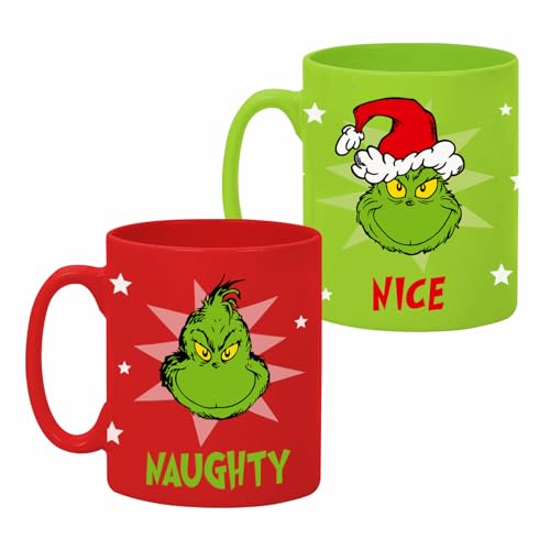 Homythe Funny Christmas Mugs, Nice Naughty Matching Christmas Coffee Mugs, 2 Pack 11oz Holiday Drinking Cups, Holiday Party Cups for Table Decor, Xmas White Elephant Gifts for Women Men Couples