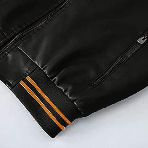 Mens Bomber Jacket Fleece Zipper Stand Collar Multi-Pocket Leather Coat - image 6