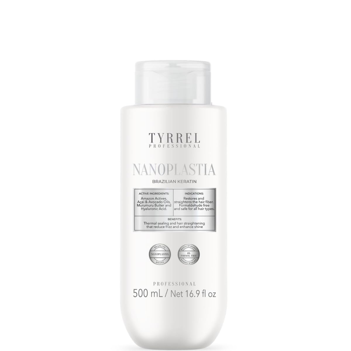Tyrrel Professional Nanoplastia Brazilian Keratin Hair Treatment, Formaldehyde-Free, 500mL, 16.9 fl oz