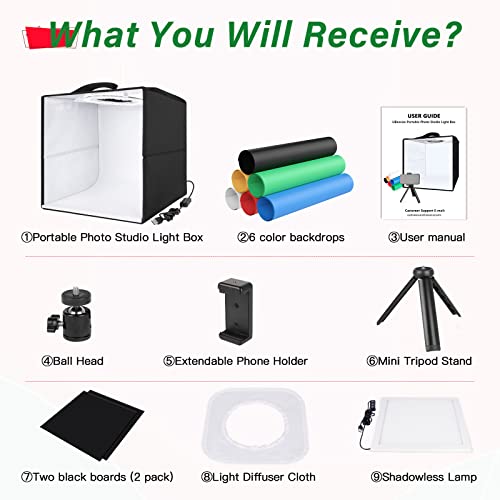 Portable Photo Studio Light Box, 12” × 12” Mini Photo Lightbox & Small Tripod Kit For Product Photography With 96 Led Lights And 6 Colored Backdrops #TOP6