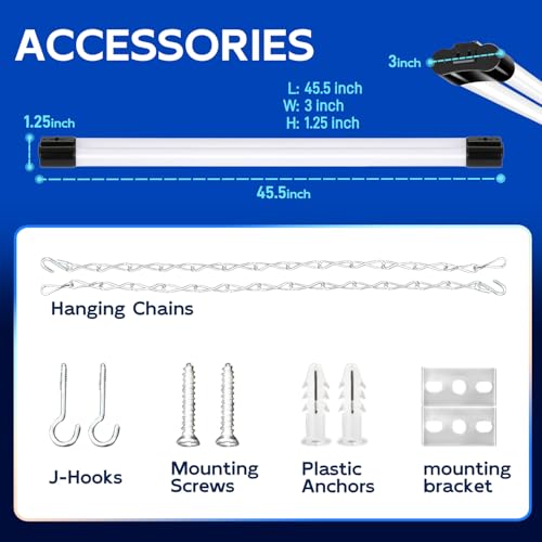 hykolity 2 pack 4ft linkable led shop light for garage 4400lm 4ft 42w 5000k daylight led workbench light fixture with plug hanging or surface mount black - etl