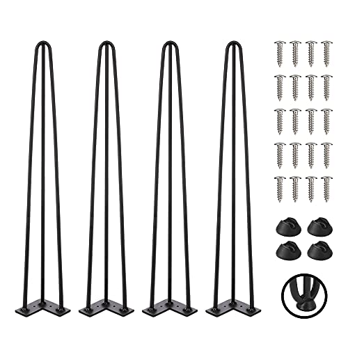 TEN49 Heavy Duty Hairpin Table Legs - 34 Inch Industrial Black Furniture Legs - 1/2" Extra Thickness 3 Solid Rods Metal Table Legs - Fit for Mid-Century Modern Console Desk, Entryway Table Legs by TEN49 - Used condition - US$33.75