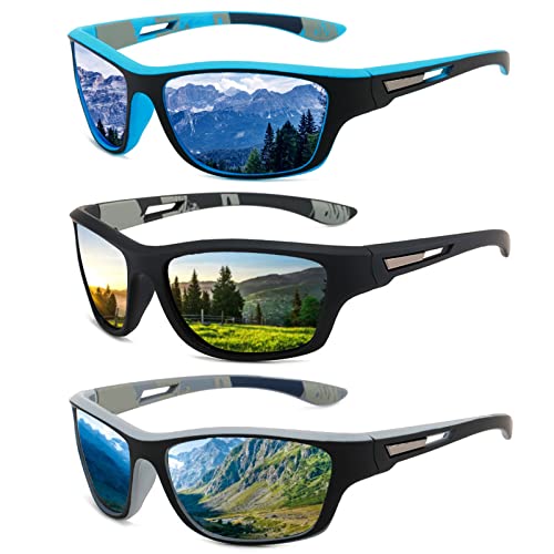 Sunovelties 3 Pcs Polarized Sunglasses Mens/Women Sport Glasses Mirrored Lens Uv400 Driving Fishing Running Cycling Shades Sun Glasses #TOP19
