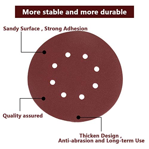 100PCS 5 Inch 8 Hole Sanding Disc - 60/80/120/180/240 Grit Assorted, Hook and Loop Sandpaper, Random Orbital Sander Pads