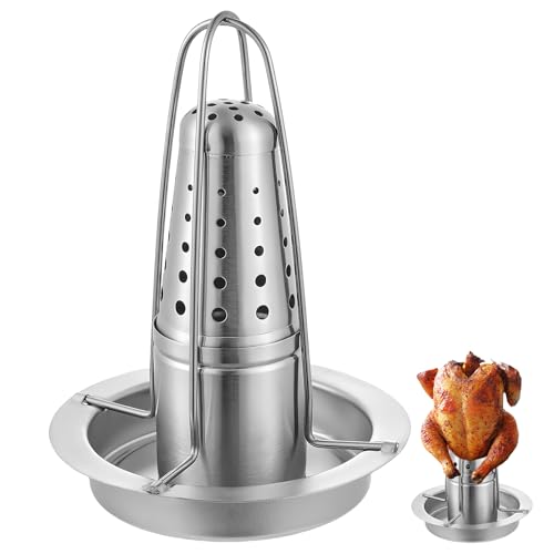 SPORWAY 23 x 18 cm. Soporte para pollo de acero inoxidable: Vertical Cerveza Barbacoa de pollo, soporte para pollo extraíble, soporte para pollo con recipiente aromático extraíble para barbacoas