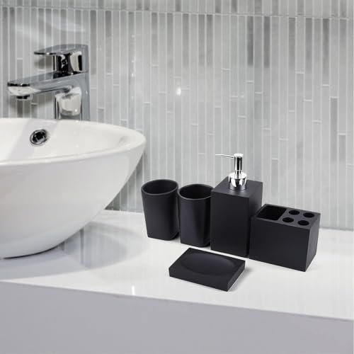 Distributeur savon salle de bain et porte-brosse à dents set de 5 accessoires décoration - 5