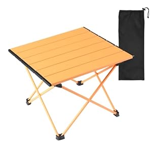 Tesouro Portable Camping Table,Folding Side Table Aluminum Top for Outdoor Cooking, Hiking, Travel, Picnic (Apricot-Small)