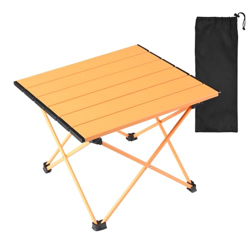 Tesouro Portable Camping Table,Folding Side Table Aluminum Top for Outdoor Cooking, Hiking, Travel, Picnic (Apricot-Small)