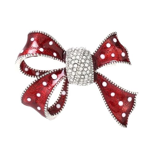 Sparkling Red Crystal Bowknot Brooch Vintage Jewelry for Evening Elegant Dress Decoration and Party Accessories Red Enameled Vin