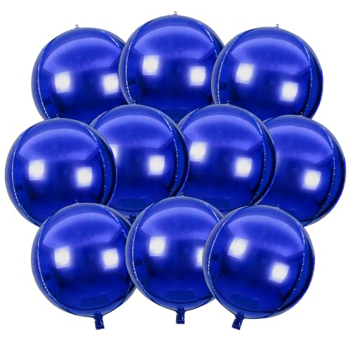 wrovitik 10 Pcs 4D Navy Blue Foil Balloons，10 Inch Blue spherical Balloons Mylar Balloons for Graduation Wedding Birthday Graduation season Party Decor
