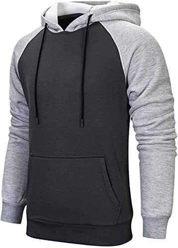 comefohome Mens Hoodies Pullover Color Block Sweatshirts Patchwork Casual Tops Hoody UK Drawstring Designer with Pocket Dark Grey XXL