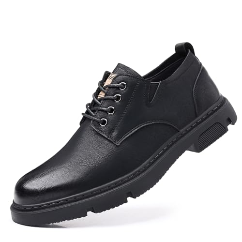 Men's Genuine Leather Lace-Up Oxfords Comfortable Round Toe Non Slip Work Shoes Casual Fashion Business Dress Shoes