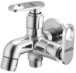 JAGGER JGR54 Brass 2 Way / 2 in 1 Bib Cock Taps for Bathroom, Used for Washing Machine, Bathroom, Toilet Faucet Hose Connection with Teflon Tape and Wall Flange (OREO)